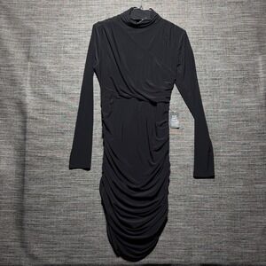 Express Dress Women S Black LS 07807327 Ruched Cutout Mock Neck Bodycon Cocktail